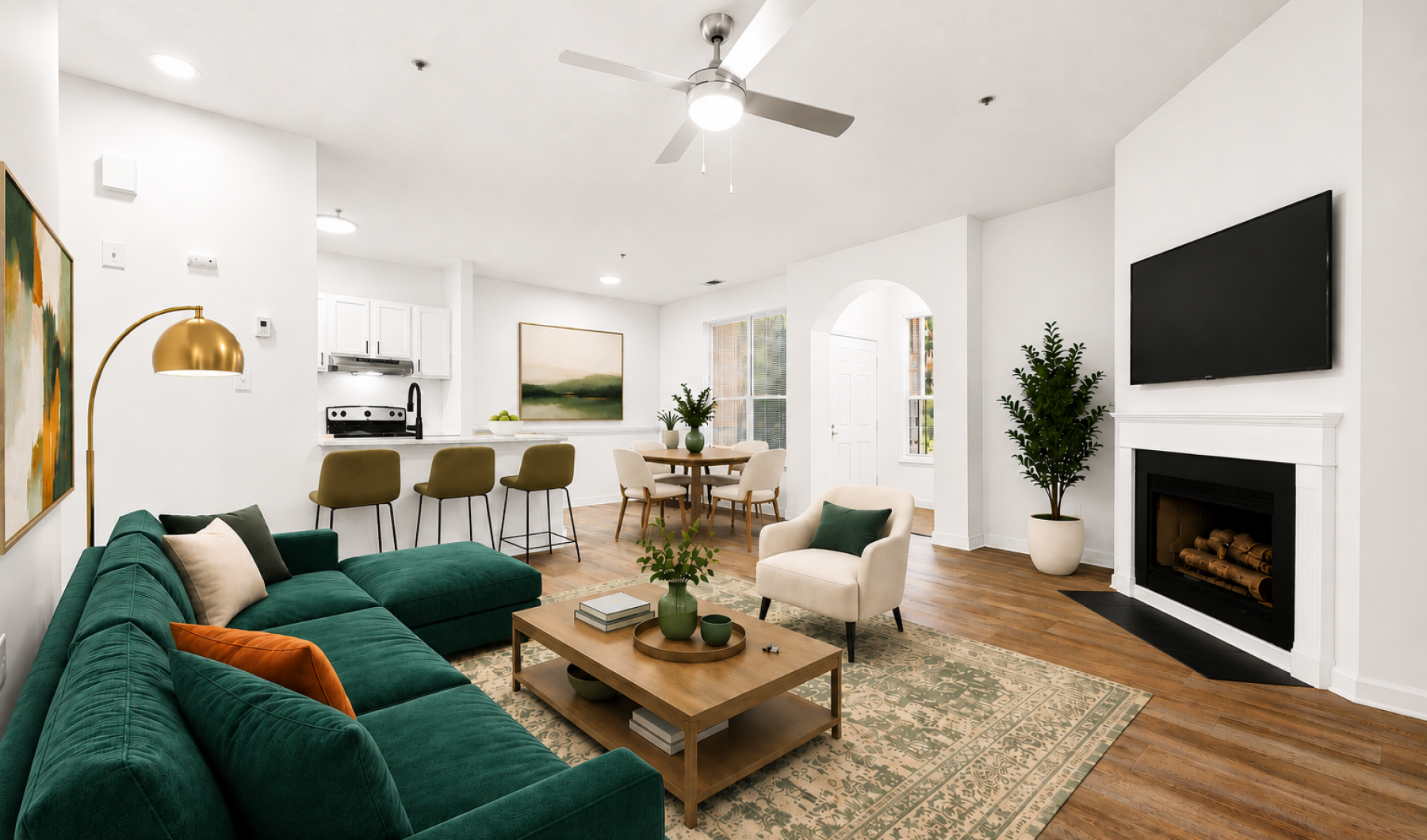 Renovated-two bedroom-2.5bath-apartment living room with luxury vinyl flooring and natural light at Cambridge Apartments in Raleigh, NC