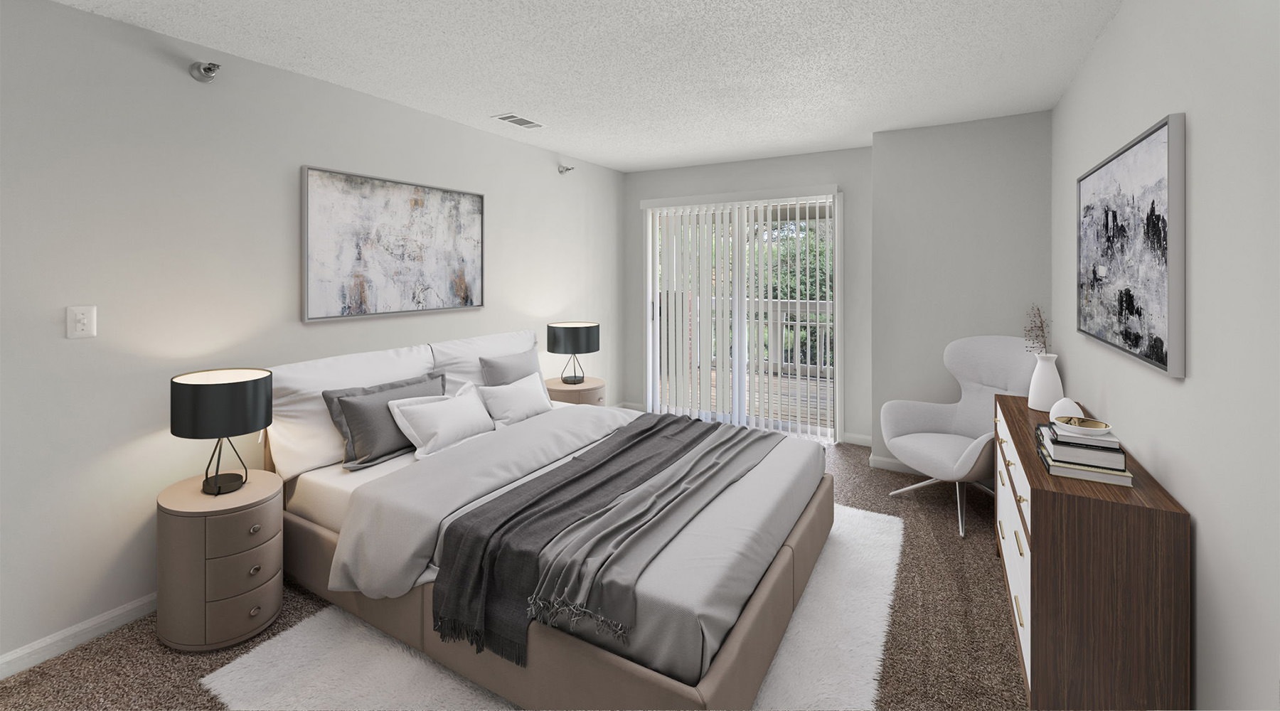 a bedroom with a bed and a dresser